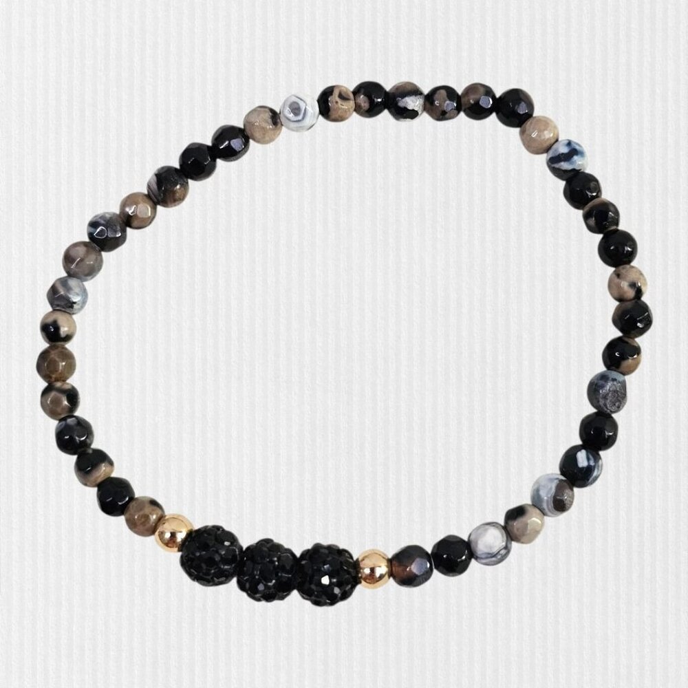 Black & Gold Beaded‎ Stretch Bracelet Accent Beads Fits 6 1/4" Wrist NWOT